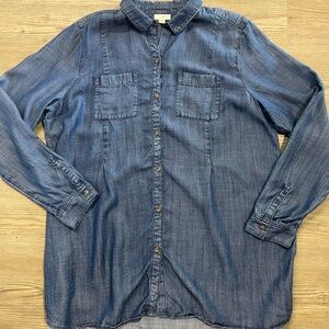 J Jill Blue Denim Chambray Shirt XL Tall